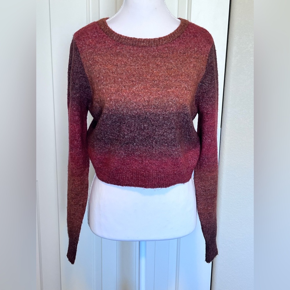 COTTON:ON Acryl/Wool/Polye Rusty Brown Cropped Open Tie Back Sweater Sz Large - Picture 2 of 9